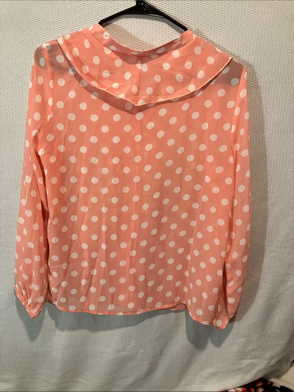 Shein Peach Polka Dot Ruffle Blouse - Picture 7 of 8